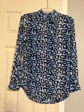 72HR⏳Free Shipping📦 Equipment blue black silk animal print blouse